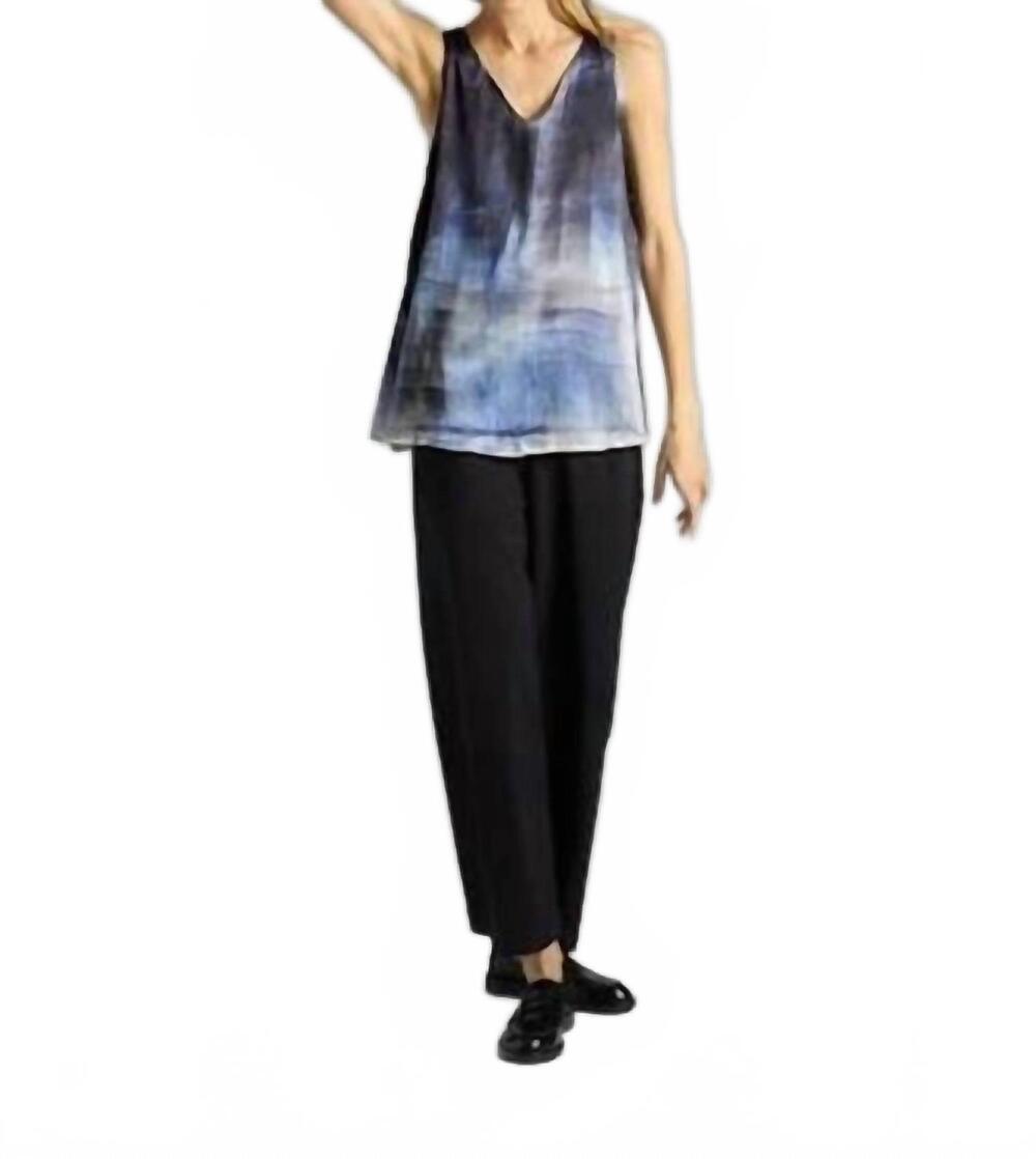 NEW AVANT TOI hand painted stretch silk v neck tank top in midnight murales